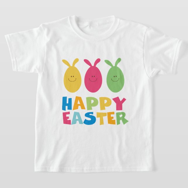 Bunny Eggs Cute Colorful Kids Happy Easter T-Shirt (Laydown)