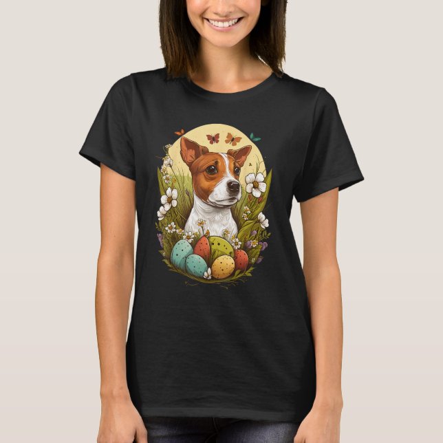 Bunny Eggs Dog on Easter Jack Russell Terrier T-Shirt (Front)