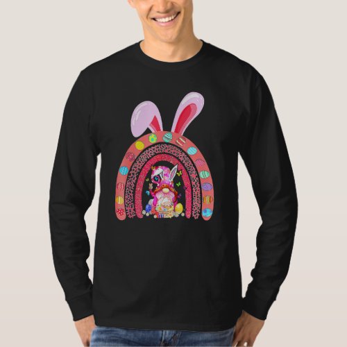 Bunny Eggs Hunting Gnomes Easter Day Leopard Rainb T_Shirt