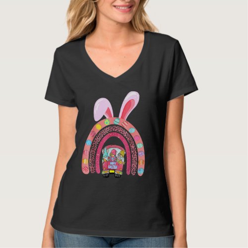 Bunny Eggs Hunting Truck Gnomes Easter Day Leopard T_Shirt