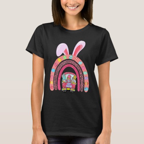 Bunny Eggs Hunting Truck Gnomes Easter Day Leopard T_Shirt
