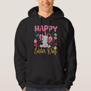Bunny Elephant Colorful Eggs Hunting Happy Easter Hoodie