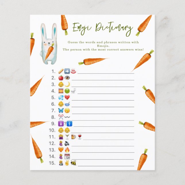 Bunny - Emoji Pictionary game baby shower (Front)