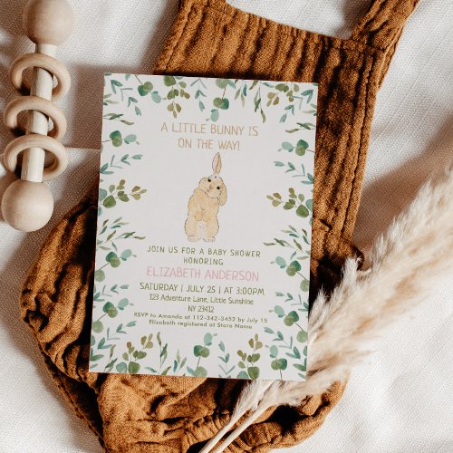 Bunny Eucalyptus Pink Baby Shower  Invitation