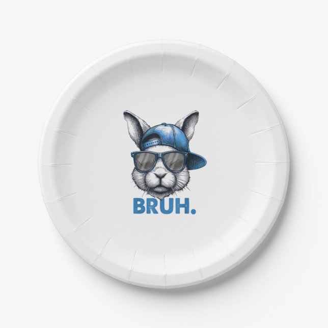 Bunny Face Bruh Meme Funny Saying Bro Greeting Eas Paper Plates (Front)