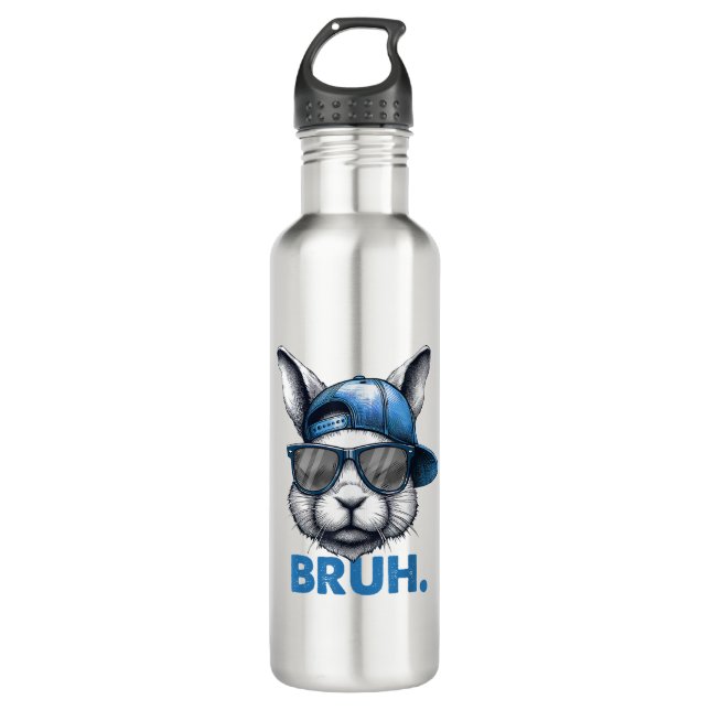 Bunny Face Bruh Meme Funny Saying Bro Greeting Eas Stainless Steel Water Bottle (Front)