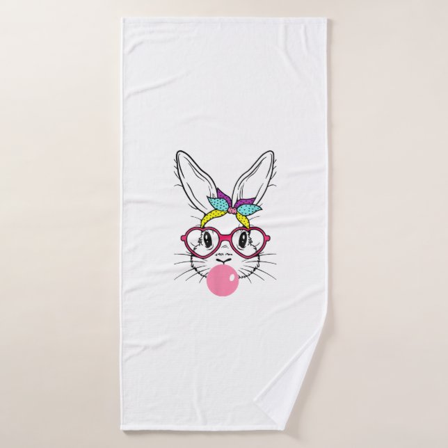 Bunny Face Bubblegum Blowing Glasses Headband Happ Bath Towel (Bath Towel)
