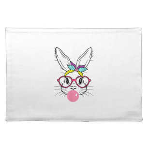 Bunny Face Bubblegum Blowing Glasses Headband Happ Cloth Placemat