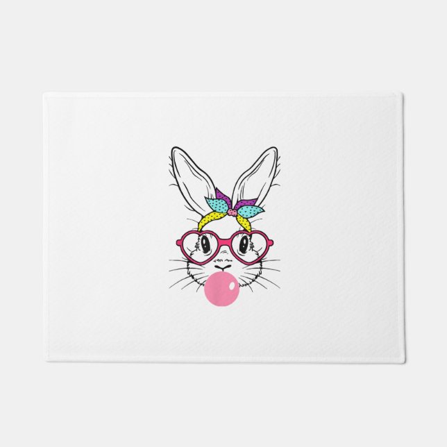 Bunny Face Bubblegum Blowing Glasses Headband Happ Doormat (Front)