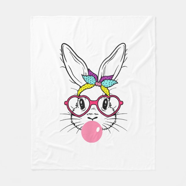 Bunny Face Bubblegum Blowing Glasses Headband Happ Fleece Blanket (Front)
