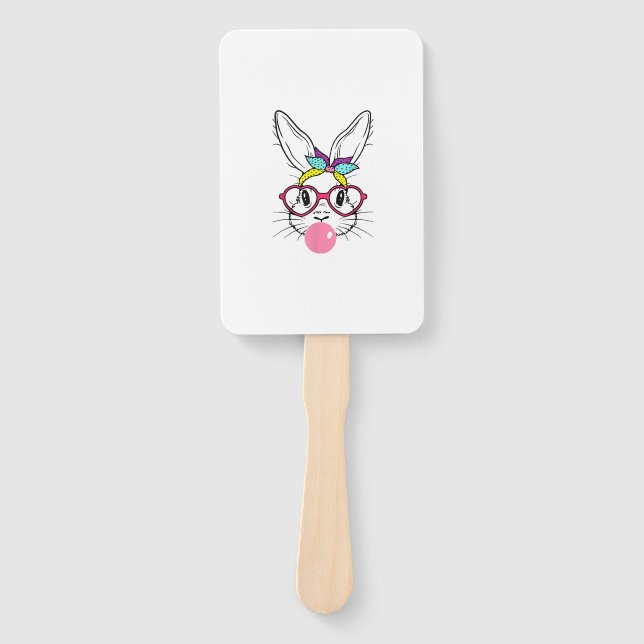 Bunny Face Bubblegum Blowing Glasses Headband Happ Hand Fan (Front)