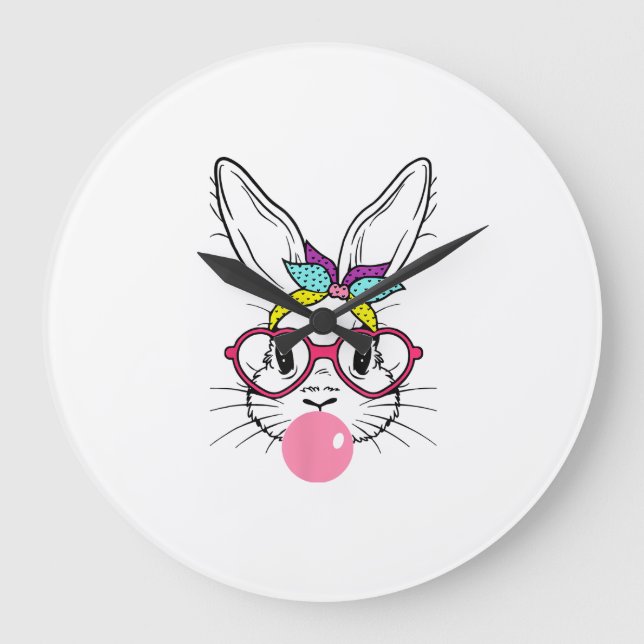 Bunny Face Bubblegum Blowing Glasses Headband Happ Large Clock (Front)