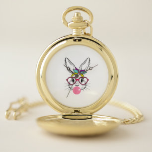 Bunny Face Bubblegum Blowing Glasses Headband Happ Pocket Watch