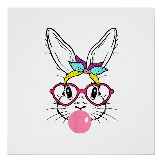 Bunny Face Bubblegum Blowing Glasses Headband Happ Poster (Front)