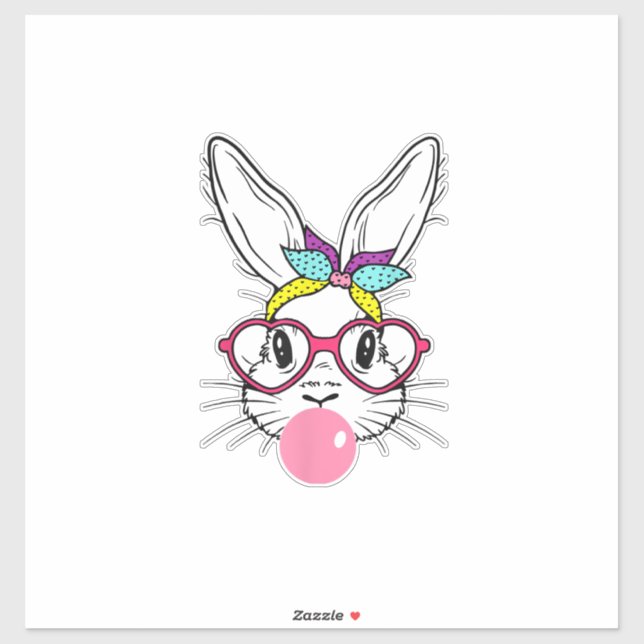 Bunny Face Bubblegum Blowing Glasses Headband Happ Sticker (Sheet)
