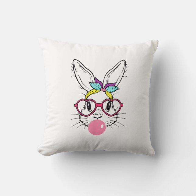 Bunny Face Bubblegum Blowing Glasses Headband Happ Throw Pillow (Front)