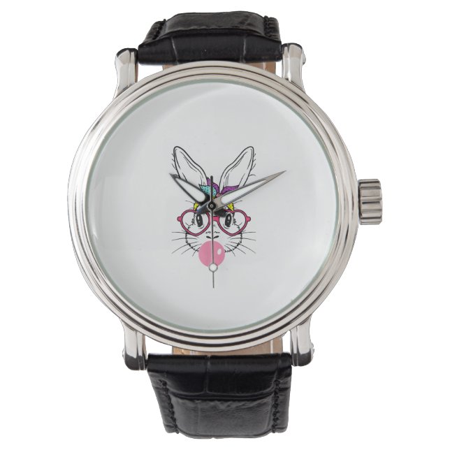 Bunny Face Bubblegum Blowing Glasses Headband Happ Watch (Front)