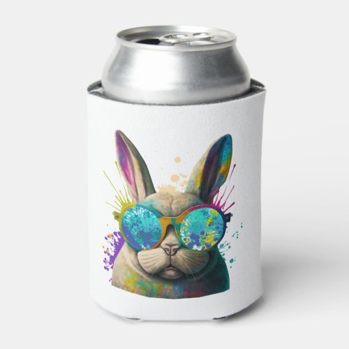 Bunny face Cool Easter Bunny with Glasses          Can Cooler