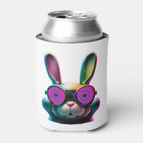 Bunny face Cool Easter Bunny with Glasses        Can Cooler