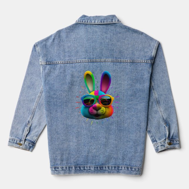 Bunny face Cool Easter Bunny with Glasses      Denim Jacket (Back)