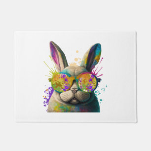 Bunny face Cool Easter Bunny with Glasses  Doormat