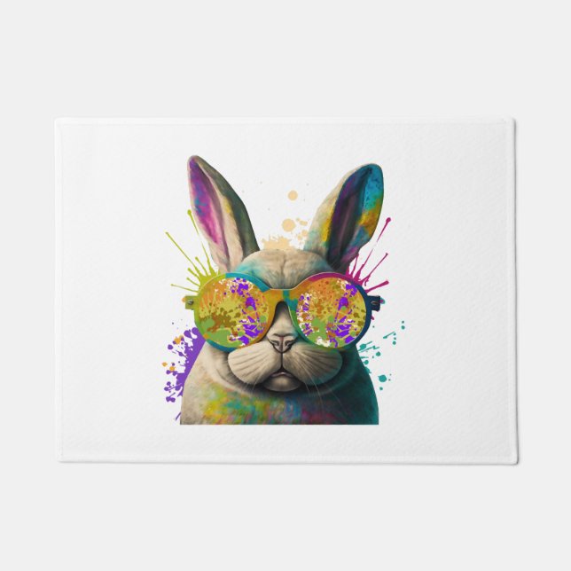 Bunny face Cool Easter Bunny with Glasses  Doormat (Front)
