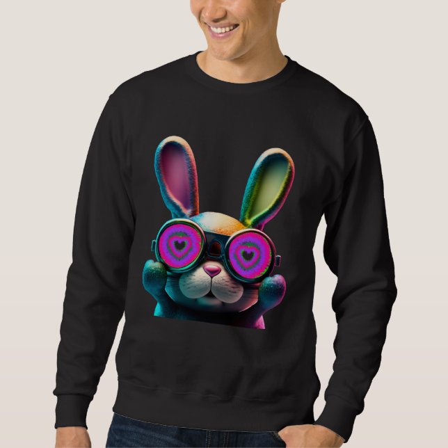 Bunny face Cool Easter Bunny with Glasses Easter 3 Sweatshirt (Front)