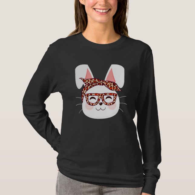 Bunny face Cool Easter Bunny with Glasses Easter   T-Shirt (Front)