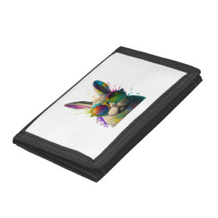 Bunny face Cool Easter Bunny with Glasses Trifold Wallet