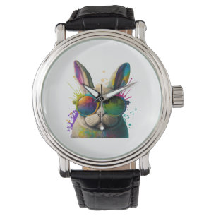 Bunny face Cool Easter Bunny with Glasses Watch