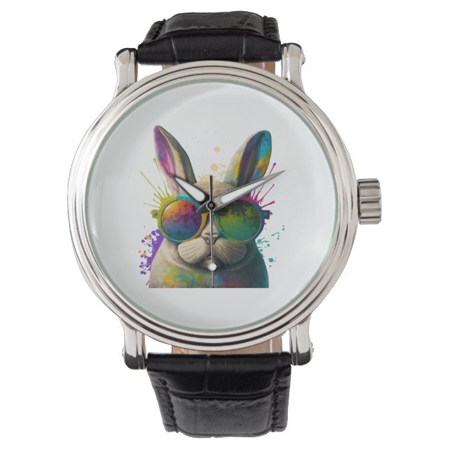 Bunny face Cool Easter Bunny with Glasses          Watch (Front)
