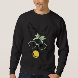Bunny Face Floral Glasses Bubble Gum Easter Day Sweatshirt