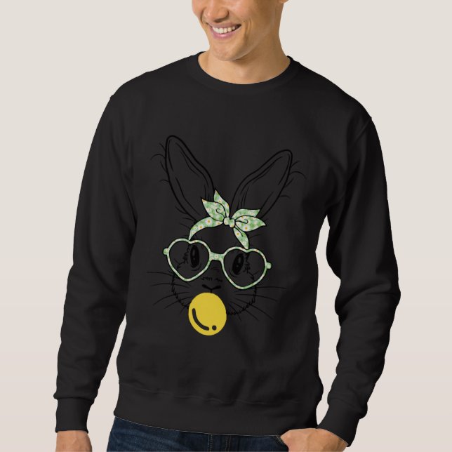 Bunny Face Floral Glasses Bubble Gum Easter Day Sweatshirt (Front)