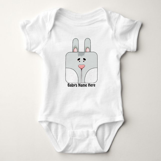 Bunny Face in Gray Personalized Baby Bodysuit (Front)