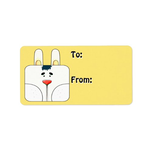 Bunny Face in White on Yellow To_From Tags Label