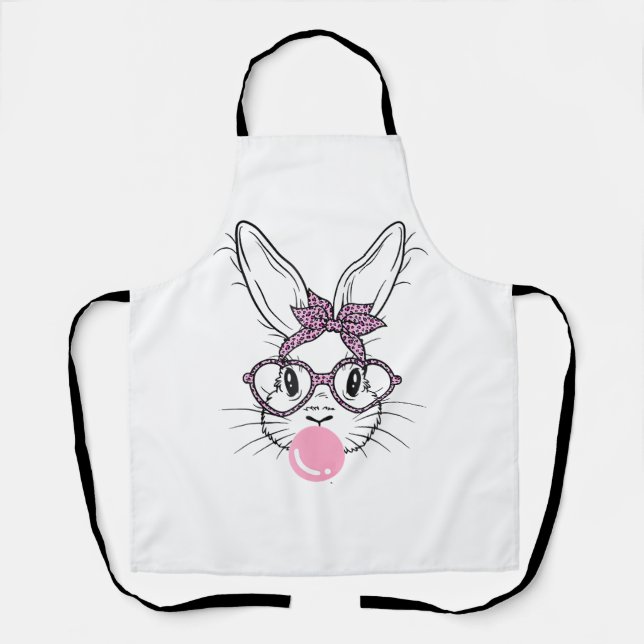 Bunny Face Leopard Glasses Bubble Gum Easter Day G Apron (Front)
