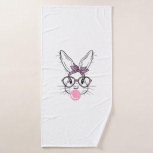 Bunny Face Leopard Glasses Bubble Gum Easter Day G Bath Towel