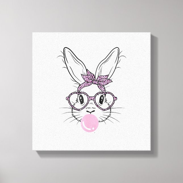 Bunny Face Leopard Glasses Bubble Gum Easter Day G Canvas Print (Front)