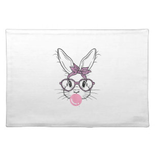 Bunny Face Leopard Glasses Bubble Gum Easter Day G Cloth Placemat