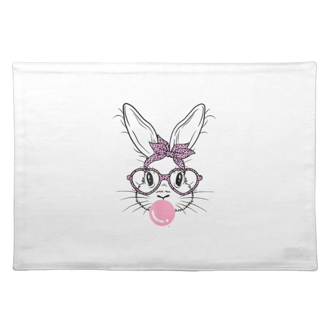 Bunny Face Leopard Glasses Bubble Gum Easter Day G Cloth Placemat (Front)