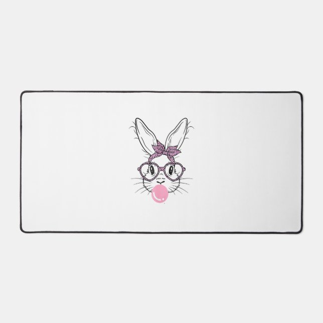 Bunny Face Leopard Glasses Bubble Gum Easter Day G Desk Mat (Front)