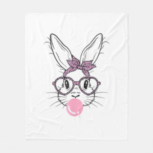 Bunny Face Leopard Glasses Bubble Gum Easter Day G Fleece Blanket