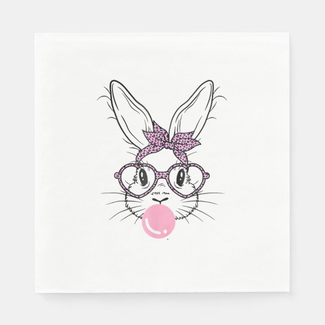 Bunny Face Leopard Glasses Bubble Gum Easter Day G Napkins (Front)