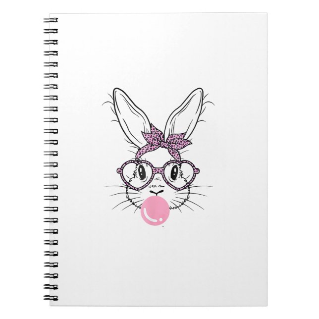 Bunny Face Leopard Glasses Bubble Gum Easter Day G Notebook (Front)