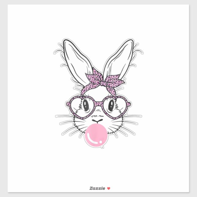 Bunny Face Leopard Glasses Bubble Gum Easter Day G Sticker (Sheet)