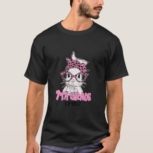 Bunny Face Leopard Glasses Easter 7th Grade Crew  T_Shirt