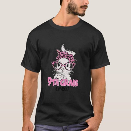 Bunny Face Leopard Glasses Easter 9th Grade Crew  T_Shirt