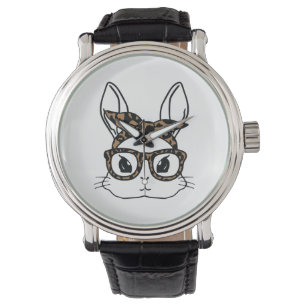 Bunny Face Leopard Glasses Easter Day Girls Kids Watch