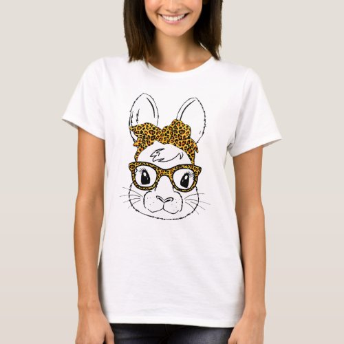 Bunny Face Leopard Glasses Headband Happy Easter D T_Shirt