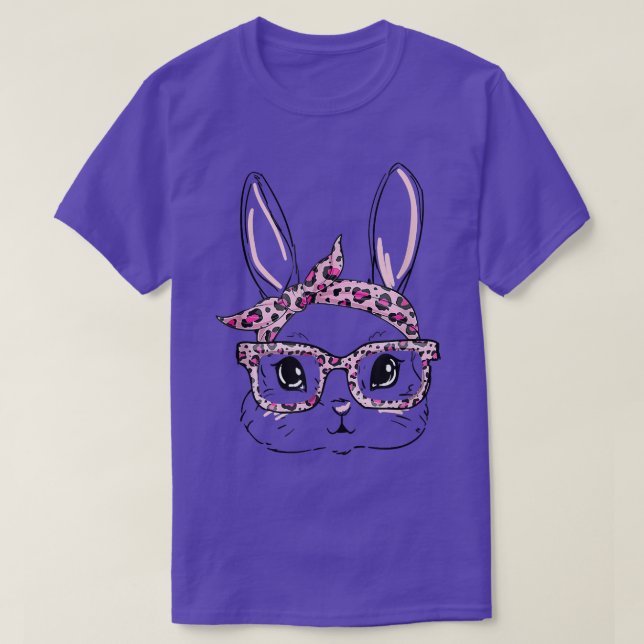Bunny Face Leopard Glasses Headband Rabbit Happy E T-Shirt (Design Front)